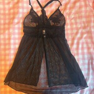 Gilligan & O'Malley Sheer Black Lace Babydoll